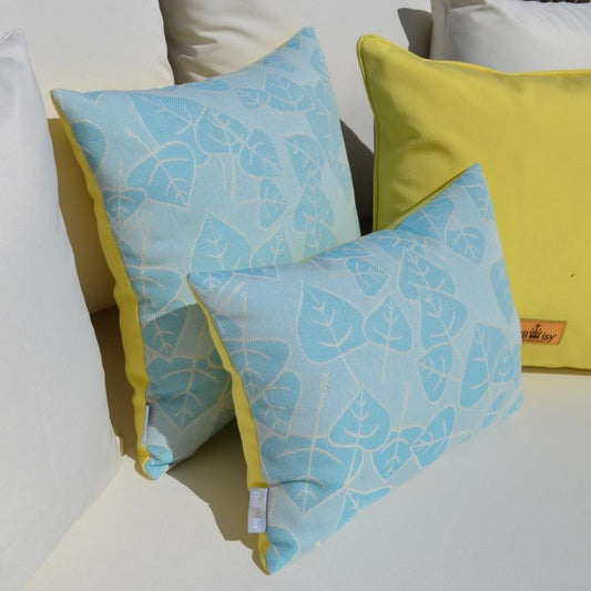 Kissen Messina Eisblau Limone Für Indoor, Outdoor, Yacht. Farbe: Blau, Gelb. Hergestellt in Deutschland, chillisy, online kaufen.