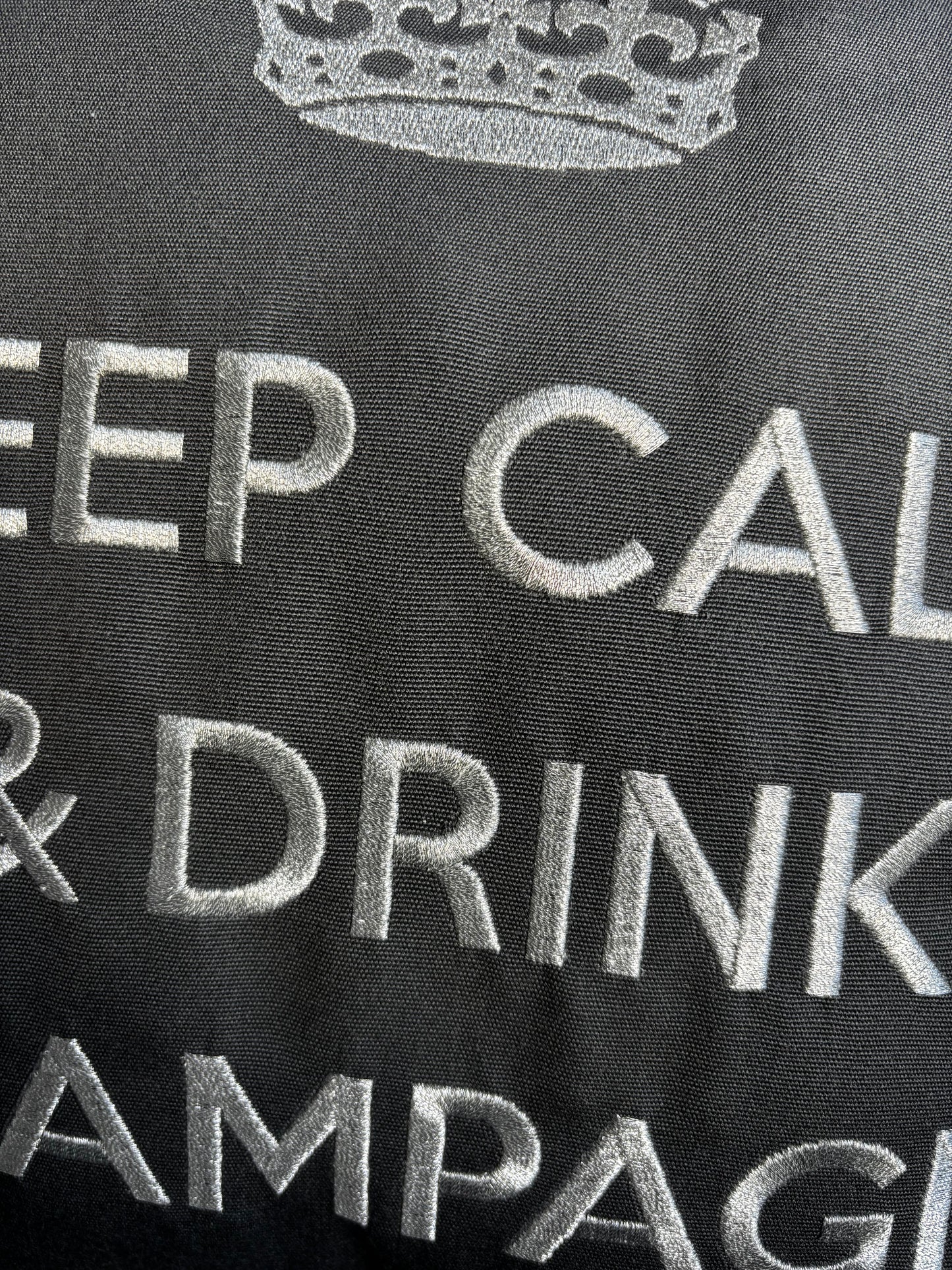 KEEP CALM & DRINK CHAMPAGNE cushion, anthracite silver