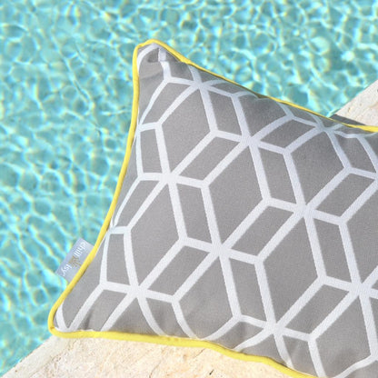Designer Outdoor Decorative Cushion Calvia – Weatherproof garden cushion in grey with yellow accent