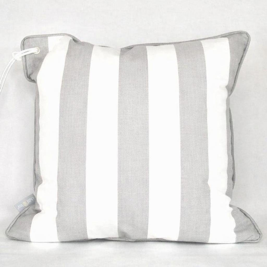 Yacht Cushion Light Grey White Striped with Eyelet & Piping