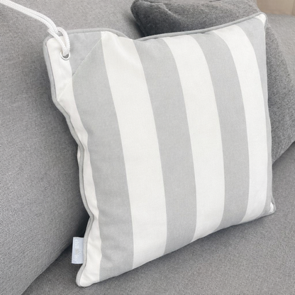 Yacht Cushion Light Grey White Striped with Eyelet & Piping