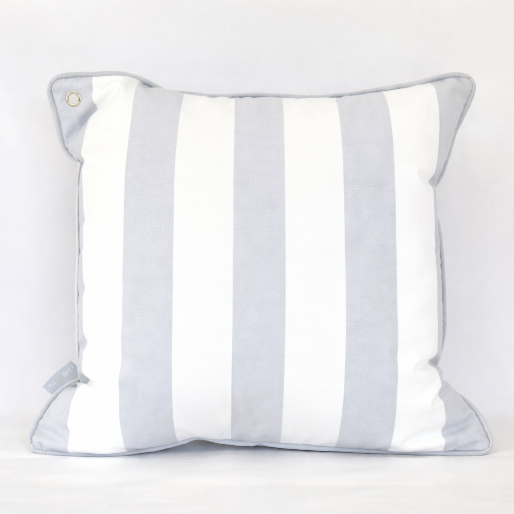 Yacht Cushion Light Grey White Striped with Eyelet & Piping
