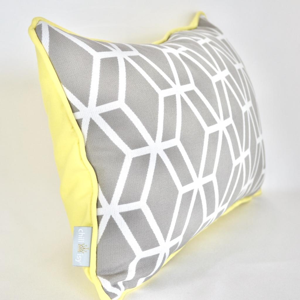 Designer Outdoor Decorative Cushion Calvia – Weatherproof garden cushion in grey with yellow accent