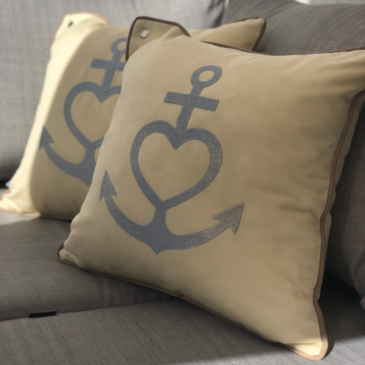 Yachtkissen & Bootskissen Canvas Herz Kreuz 45x45 2er Set