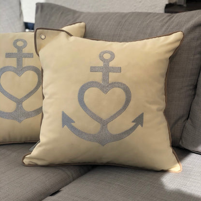 Yachtkissen & Bootskissen Canvas Herz Kreuz 45x45 2er Set