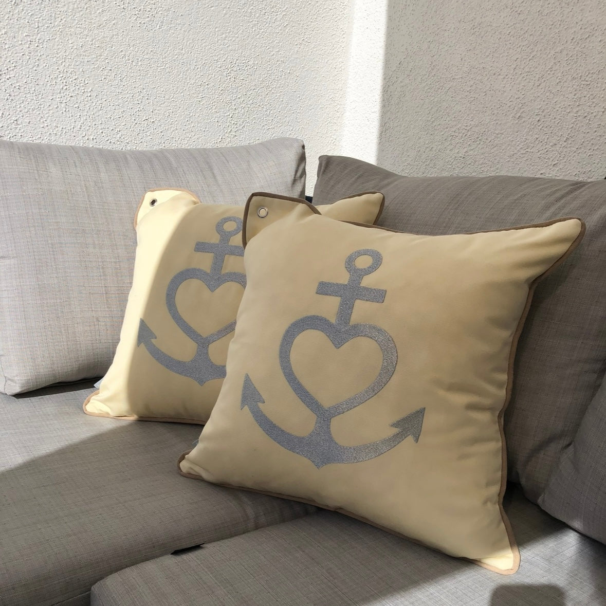 Yachtkissen & Bootskissen Canvas Herz Kreuz 45x45 2er Set