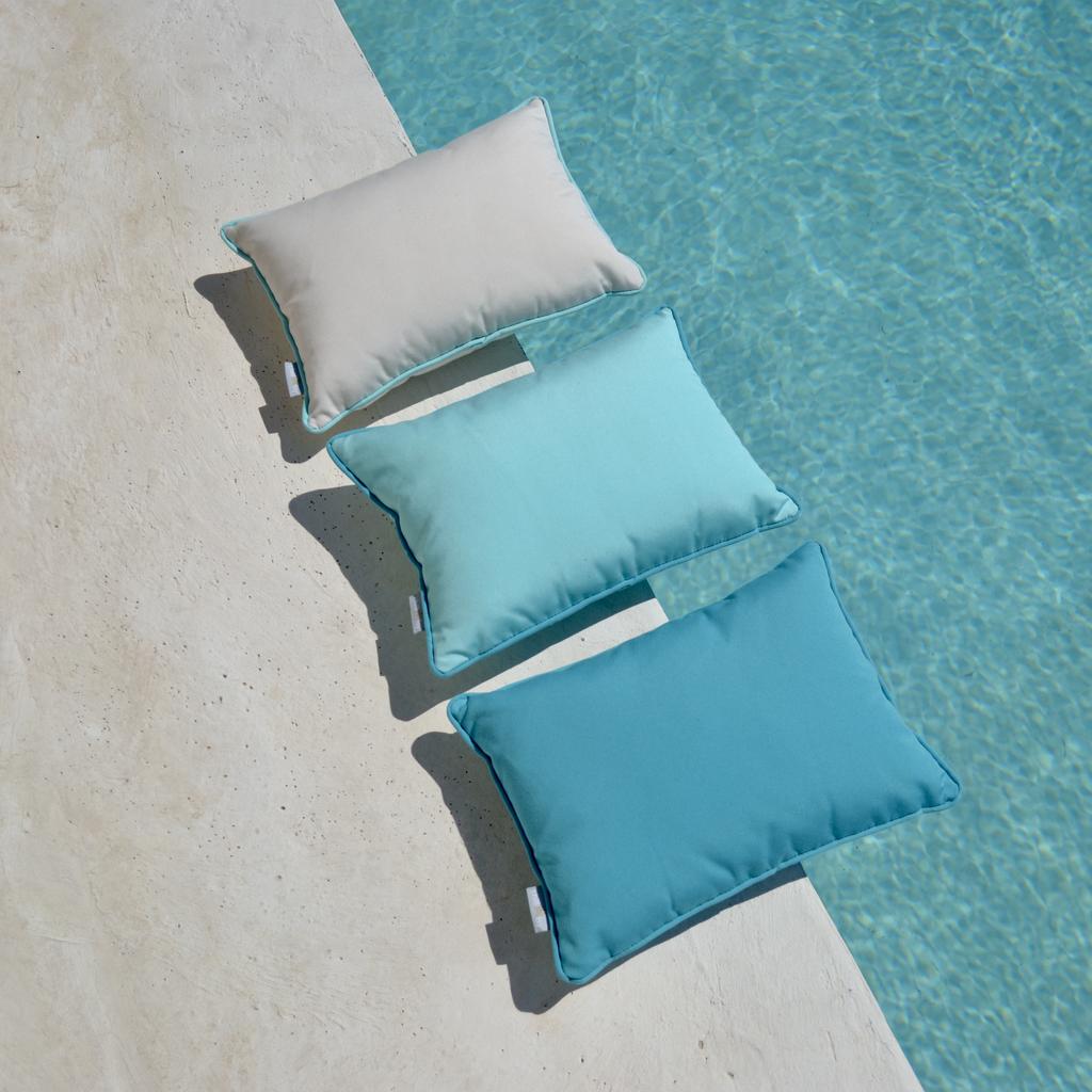 Outdoor Kissen Beach House 3er Set in Mint, Türkis und Canvas für Gartenmöbel