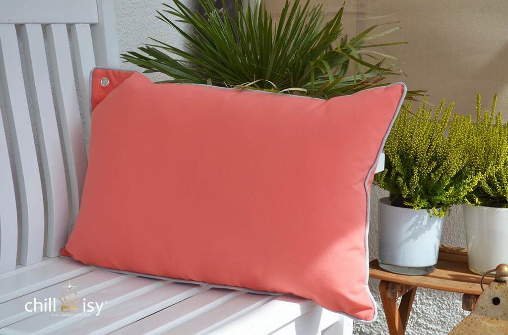Bootskissen Yachtkissen, Farbe: Pink Grapefruit, Koralle. Indoor, Outdoor, Yacht. Hersteller: chillisy Deutschland.