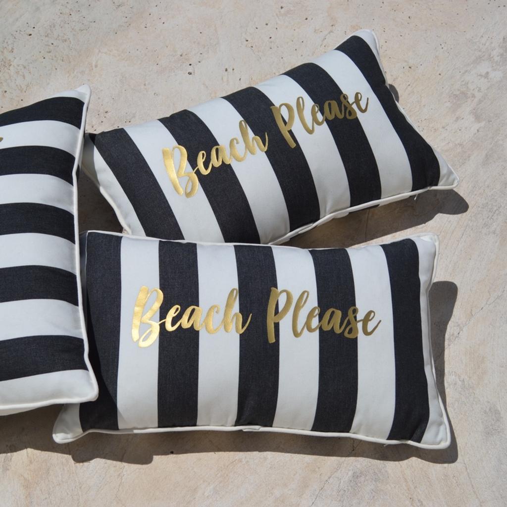 Outdoor Kissen 'Beach Please' Schwarz/Weiß Gold od. Silber