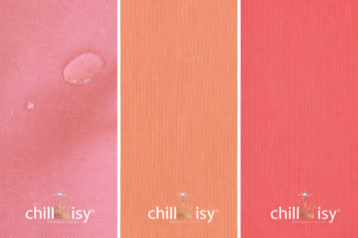 chillisy Outdoor Stoffe in Rosa, Apricot und Pink Grapefruit – wasserabweisender Premium Stoff für Wasserhängematte Menorca II, UV-beständig und für Pool, Meer und See geeignet.