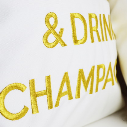 Kissen „Keep Calm & Drink Champagne“ Weiß Gold – Premium Indoor & Outdoor Dekokissen