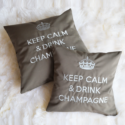 Cushion KEEP CALM & DRINK CHAMPAGNE Taupe Silver