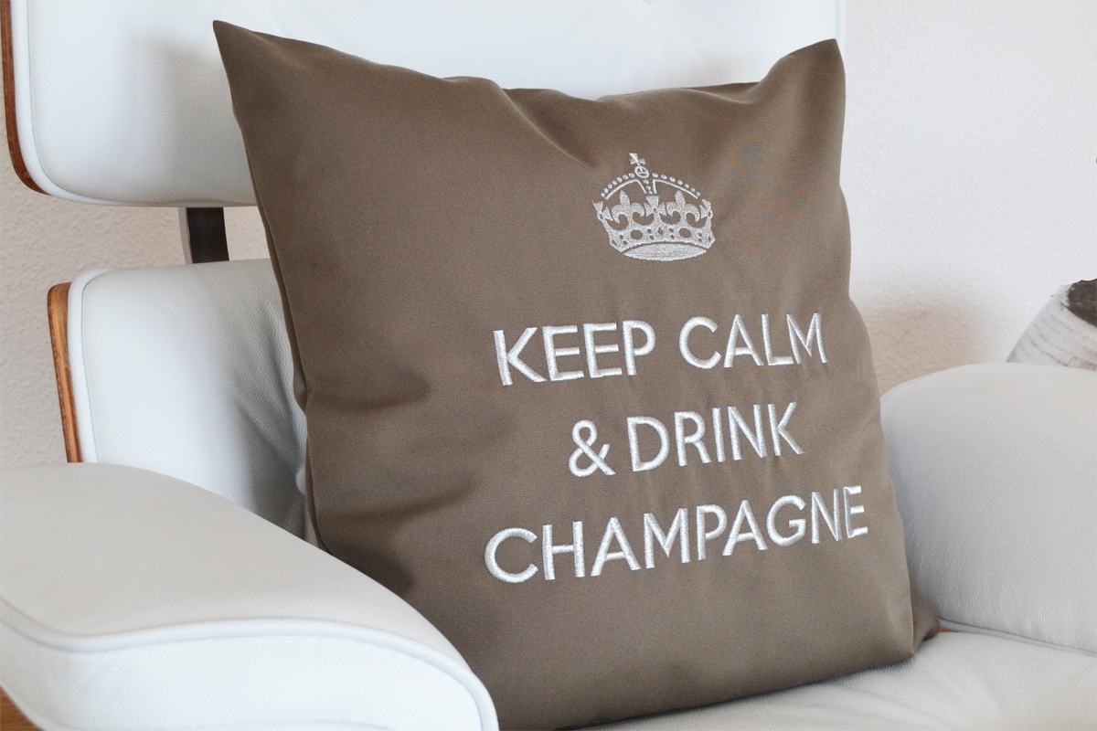 Cushion KEEP CALM & DRINK CHAMPAGNE Taupe Silver