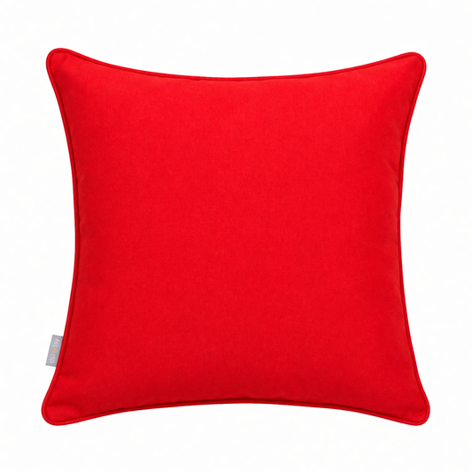 Gartenkissen in Rot mit Keder witterungsbeständig, formstabil, wasser- und schmutzabweisend, atmungskativ mit Reißverschluss aus Sunbrella Textil Logo Red von chillisy in Deutschland hergestellt.