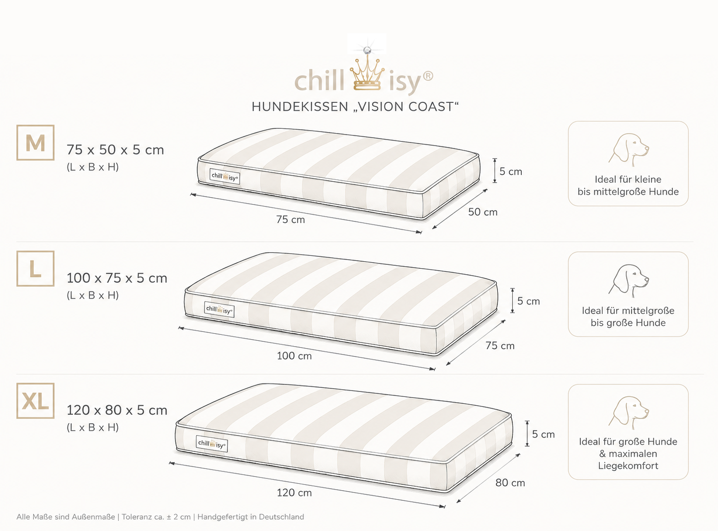 Hundebett chillisy® COAST – Luxus Hundekissen aus Sunbrella® Stoff Vision Coast | Made in Germany