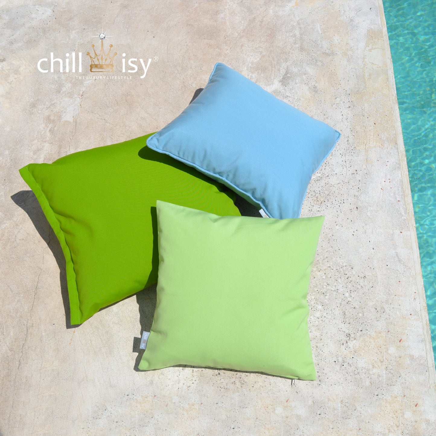 Kissen, Farbe: Hellgrün, Pastellgrün, Verwendung: Indoor, Outdoor, Yacht. Hergestellt in Deutschland, Marke: chillisy.
