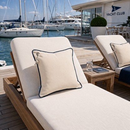Boat Cushion Canvas Navy Blue with Eyelet Made in Germany - Weatherproof