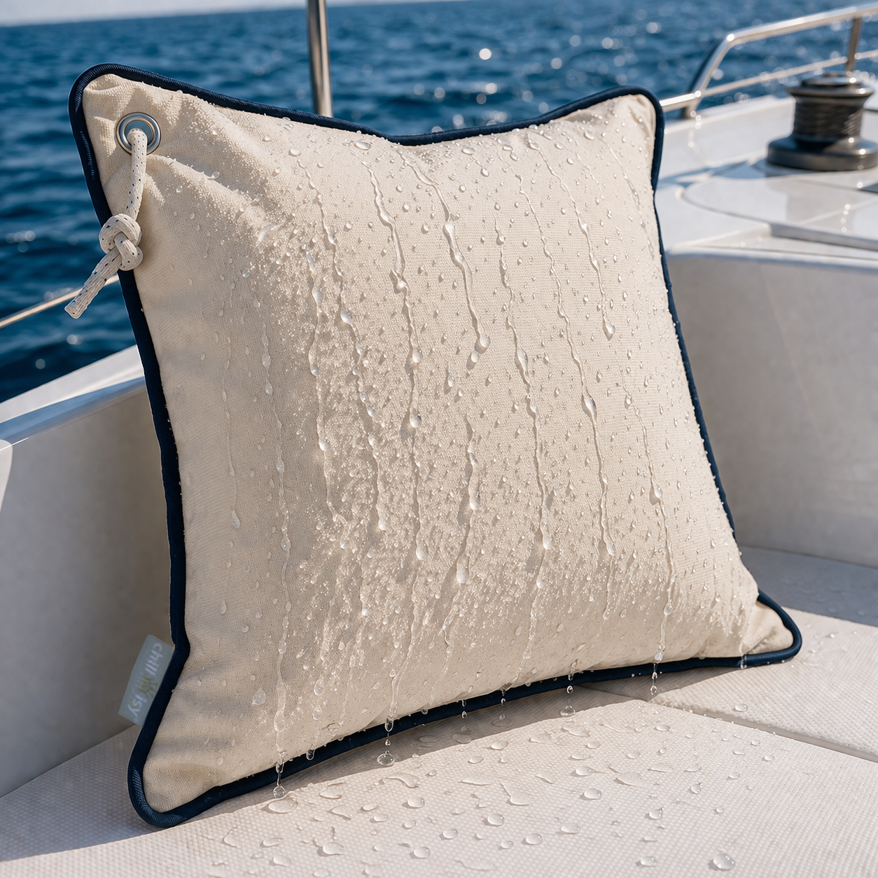 Boat Cushion Canvas Navy Blue with Eyelet Made in Germany - Weatherproof