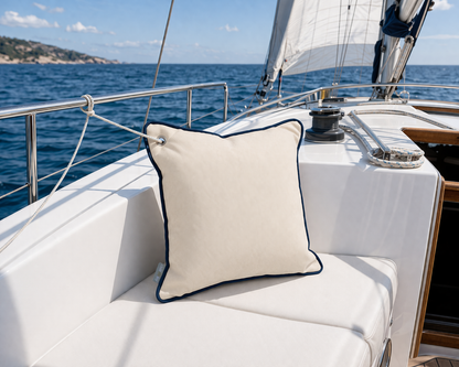 Boat Cushion Canvas Navy Blue with Eyelet Made in Germany - Weatherproof