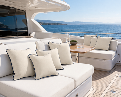 Boat Cushion Canvas Navy Blue with Eyelet Made in Germany - Weatherproof