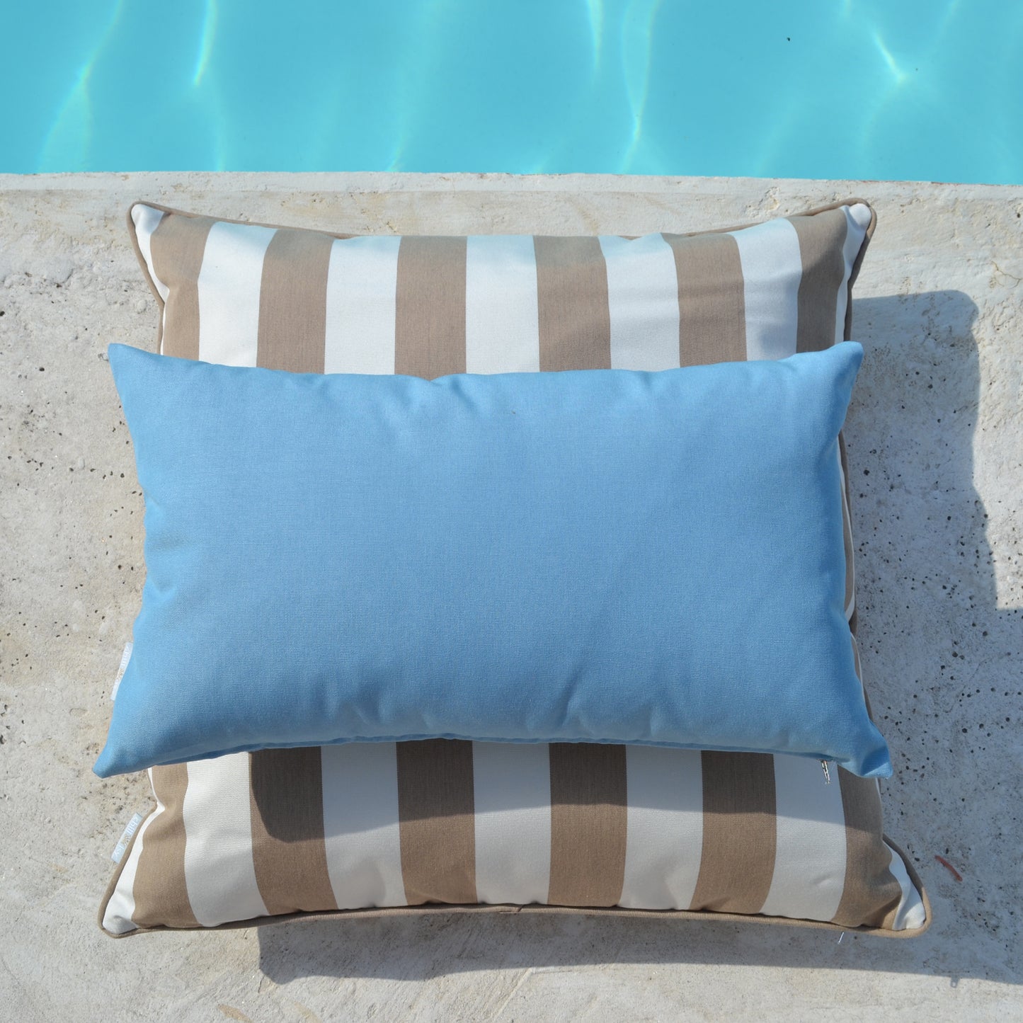 Kissen Yacht Outdoor, beige weiß gestreift, beiger Keder