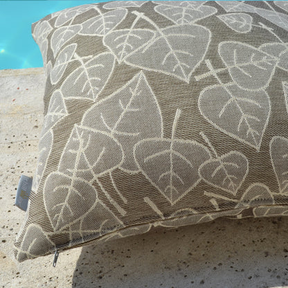Graues Gartenkissen mit Blättermotiv kaufen.