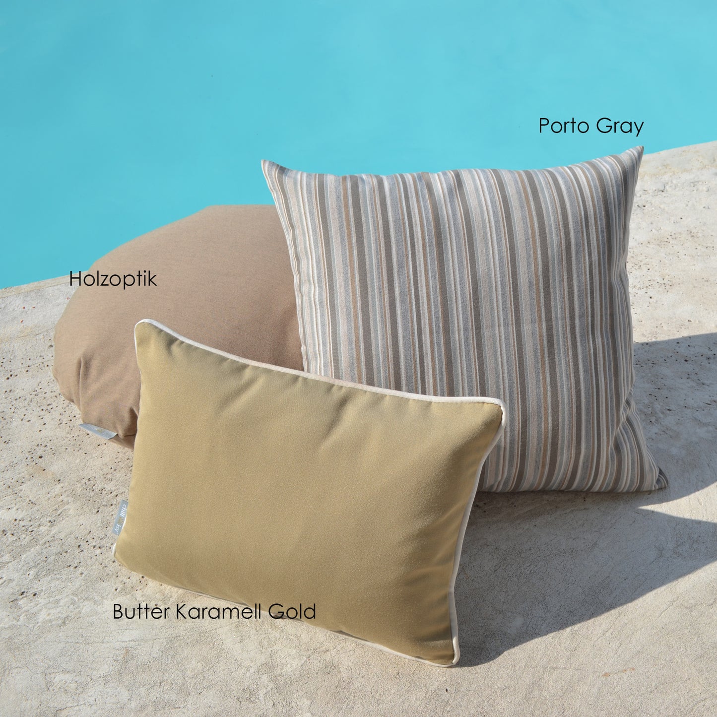 Outdoor Kissen Holzoptik Beige Rund – wetterfest, UV-beständig & schimmelresistent | chillisy®