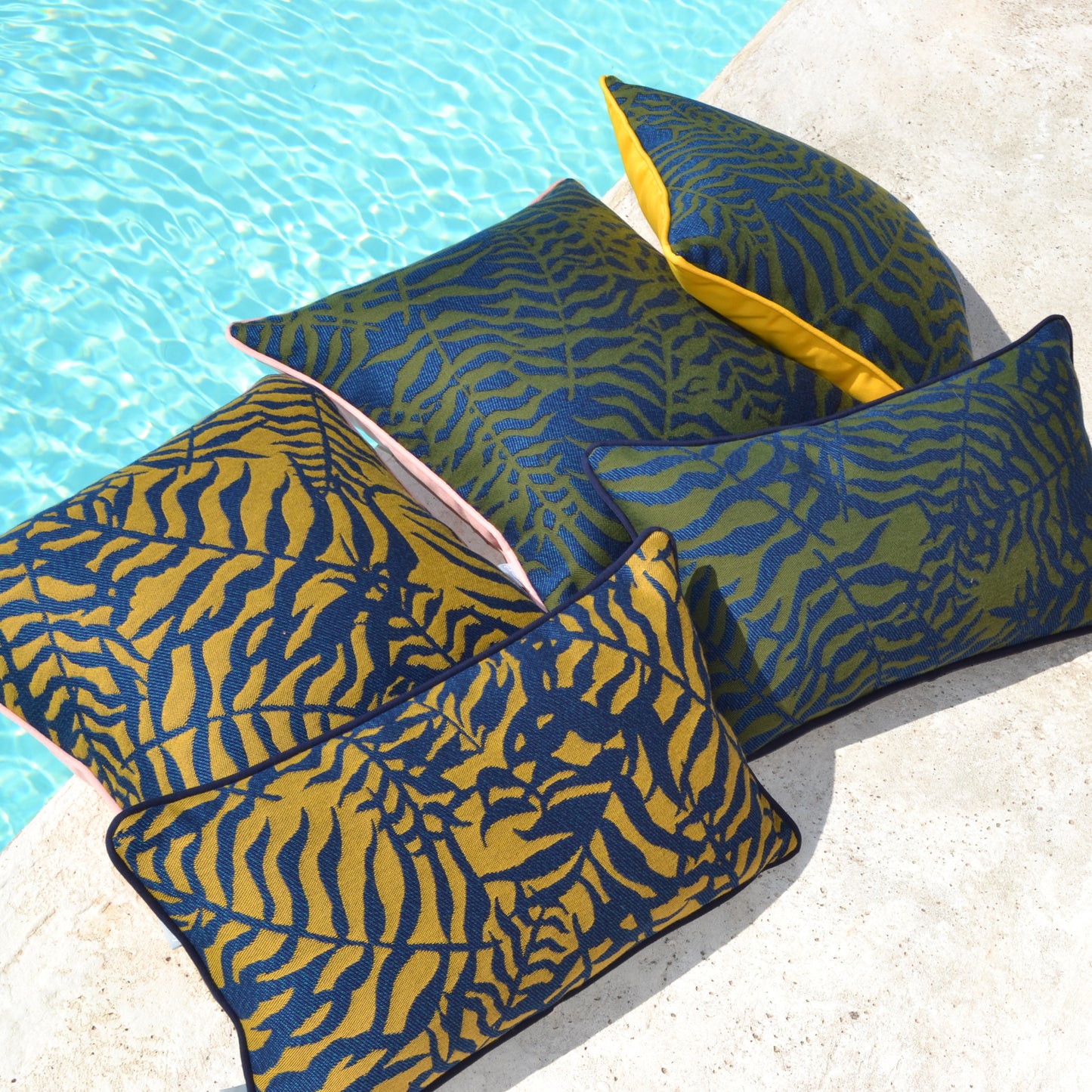 Sunbrella® Ikebana Safari Blue cushion
