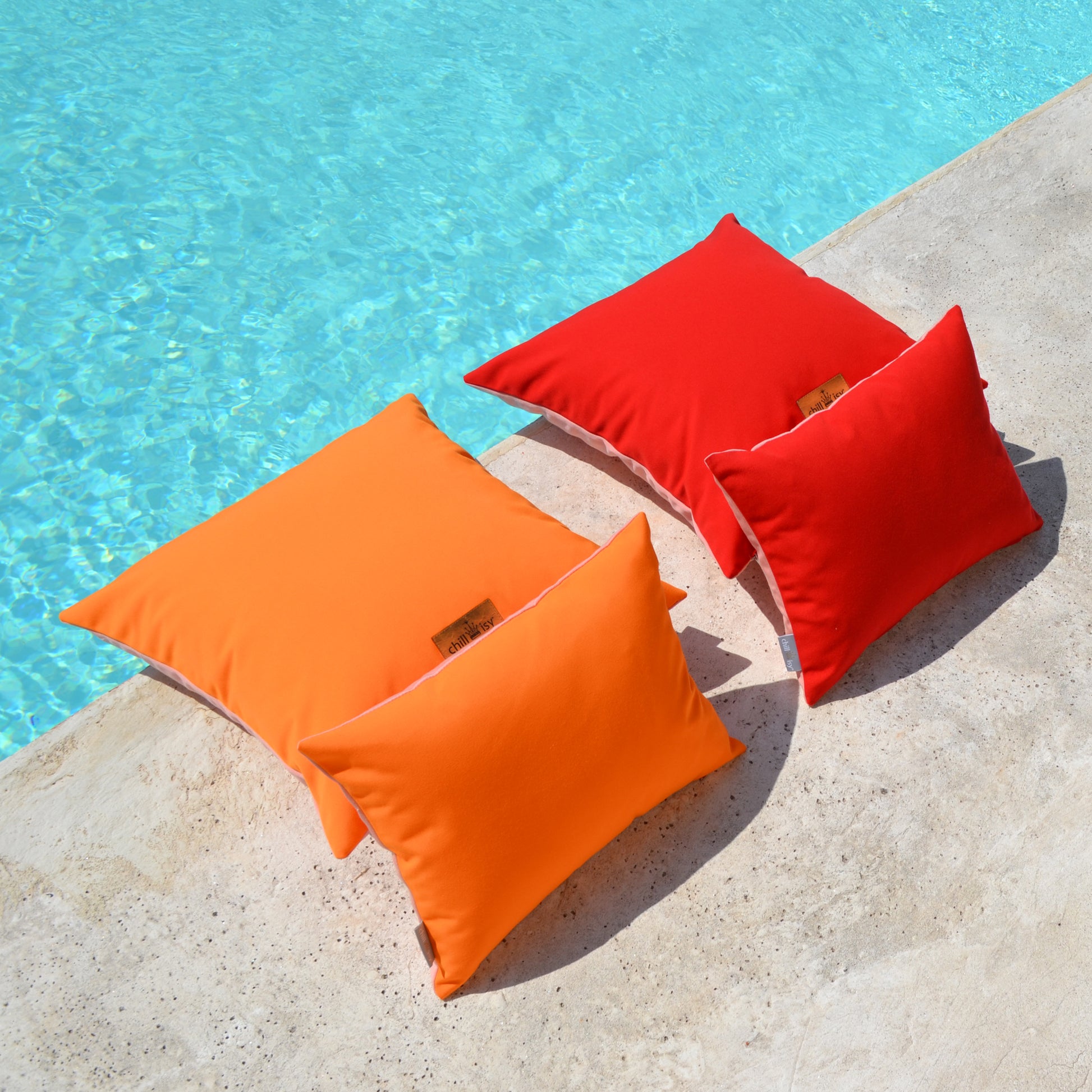 Kissen Sunbrella Double Orange Rosa - 2er Set. Weltweiter Versand. Sunbrella Double Cushion Orange Pink - Set of 2. Worldwide shipping.