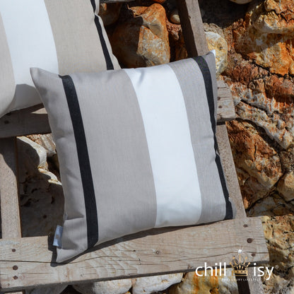 Sunbrella Stripes Canyon Grau Outdoor Kissen mit Streifen in Grau Weiß Schwarz für Terrasse und Garten