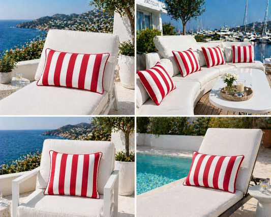 Outdoor Cushion Sunbrella Vision Costa Mumbai – Red Block Stripes | chillisy®