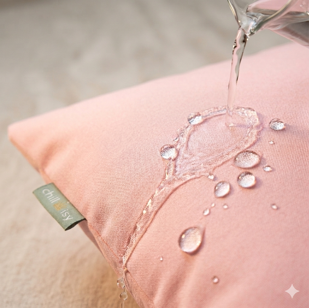 Wasserabweisendes Kissen in Rosa für Outdoor von chillisy hergestellt in Deutschland.