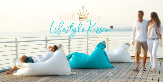 Sitzsack für Outdoor und Indoor, Farbe: Türkis, Weiß. Hergestellt in Deutschland von chillisy.
